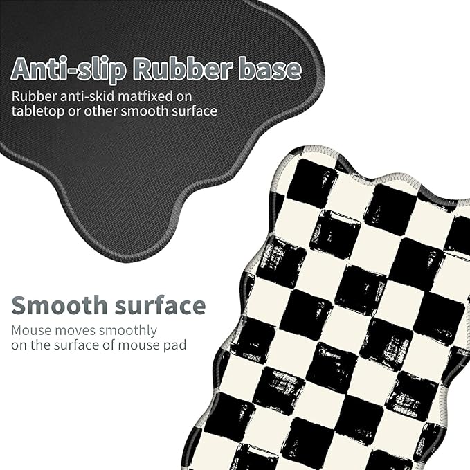 Black White Checkered Large Gaming Mouse Pad Plus a Coaster, 31.5 x 11.8 inches Desk Mat Extended XL Mousepad with Stitched Edge Non-Slip Rubber, Desk Pad Computer Mouse Mat for Home Office