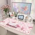 HAOCOO Pink Coquette Desk Mat for Keyboard and Mouse,Cute Floral Large Mouse Pad,Non-Slip Waterproof Desk Pad,Computer Mat with Edge Stitching for Office (Love Bow)