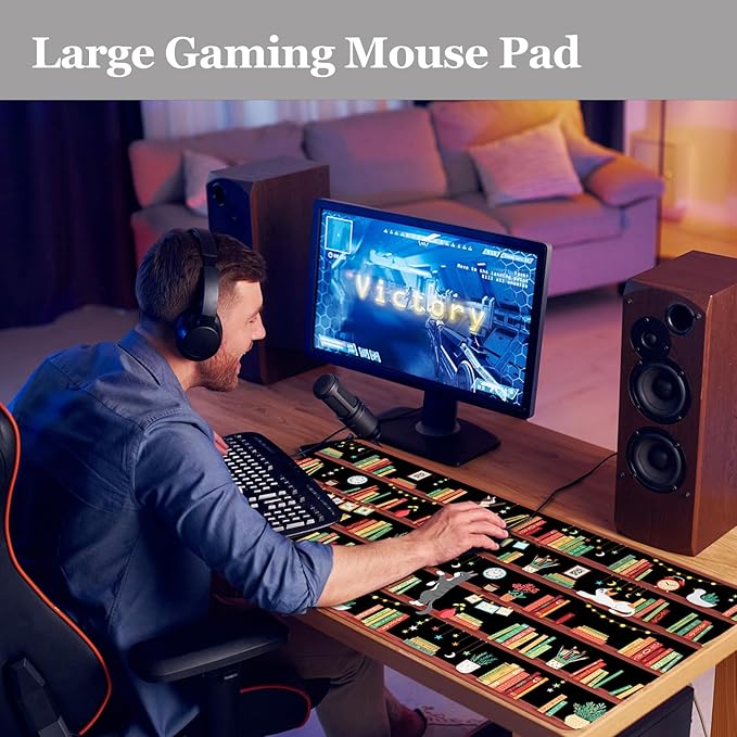 Desk Mat, Desk Matt for Desktop Bookshelf Cat XXL Extended Large Gaming Mouse Pad for Desk, Anti-Slip Desk pad Mat with Stitched Edges, Keyboard Mouse Mat for Computer, Work, Office, Gaming