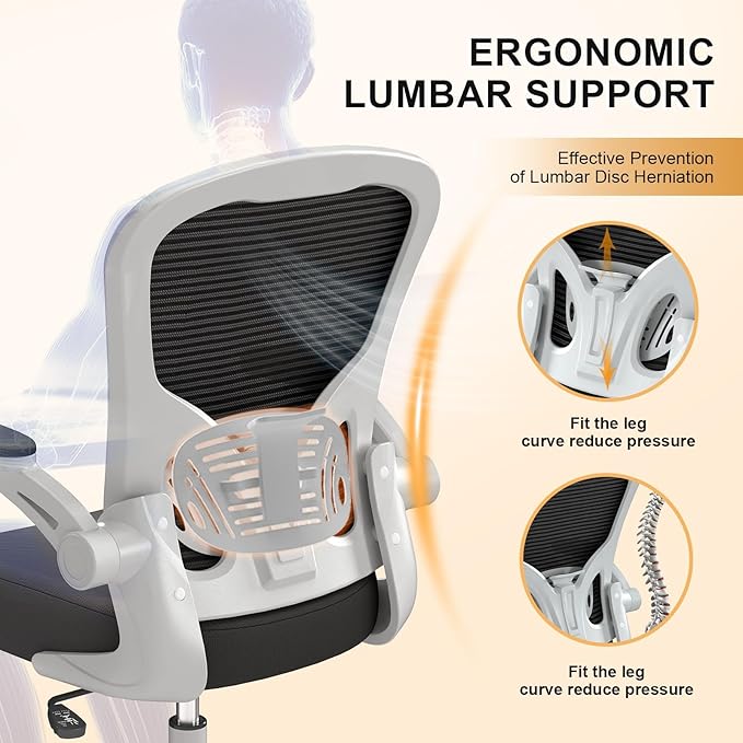 Synorla Office Chair, Ergonomic Desk Chairs 330LBS Capacity High Back Mesh Computer Chair with Flip-up Armrests, Comfy Work Chair with Adjustable Lumbar Support