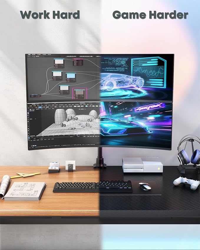 Dual Monitor-Arm Ultrawide Heavy Duty - 24-57 inch Vertical Dual Monitor Mount, Adjustable Stacked Double Monitor Desk Mount Stand, Max Load 59.4 lbs (per Screen), VESA 75 100 mm, Black