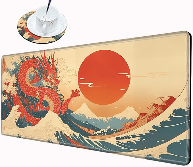 Gaming Mouse Pad Large Mousepad Dragon Desk Mat XXL Big Desk Pad Rubber Base Computer Pad with Stitched Edges Mouse Mat for Work Game Home Office