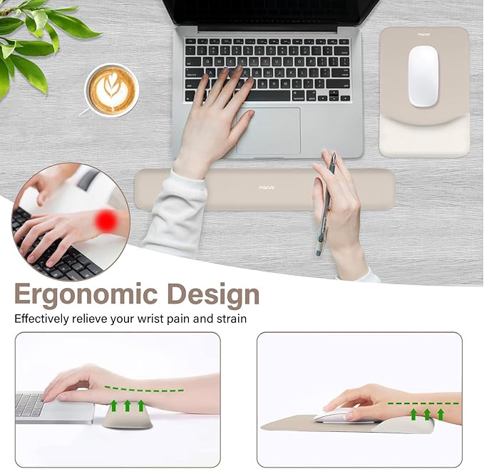 MOSISO Wrist Rest Support for Mouse Pad&Keyboard Set, Rectangular Ergonomic Mousepad Non-Slip Base Home/Office Easy Typing Pad with Neoprene Cloth&Raised Silicone Lining, Stone Gray