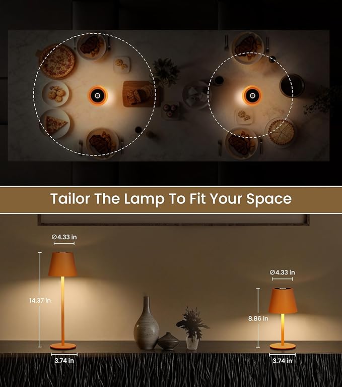 3 Pack Cordless Table Lamp, Portable Battery Operated Lamp with 3 Color Temps and Stepless Dimming, Rechargeable Table Lamp for Dinner, Desk, Cafe, Outdoor (Orange)