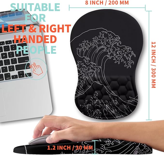 Ergonomic Mouse Pad Wrist Support with Memory Foam Massage Bulge, Carpal Tunnel Mousepad Wrist Rest for Mouse(12x8 inch, Sea Wave)