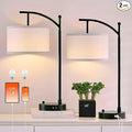 Table Lamp for Living Room Bedroom, 23.5" Table Lamps Set of 2 with USB C+A Ports, Bedside Lamps for Nightstand with Linen Lamp Shades, 2 Dimmable LED Bulbs Included, Black