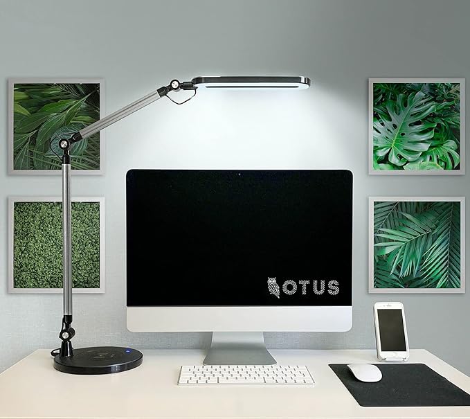 OTUS LED Architect Desk Lamp with Wireless Charging Base, Adjustable Swing Arm, 32 in Tall, 11.8 in Panel, 3 Color Modes, 12 Dimmable Levels, for Home Office Reading Study
