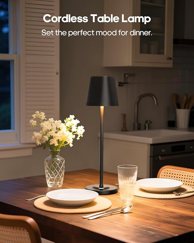 GOODEA LED Cordless Table Lamp Rechargeable, 3-Height Adjustable, 5500mAh Battery Operated Lamp, 3-Color Dimming Touch Lamp, Portable Lamp for Dining, Bedroom,Camping, Outdoor, Indoor(Black 2 Pcs)