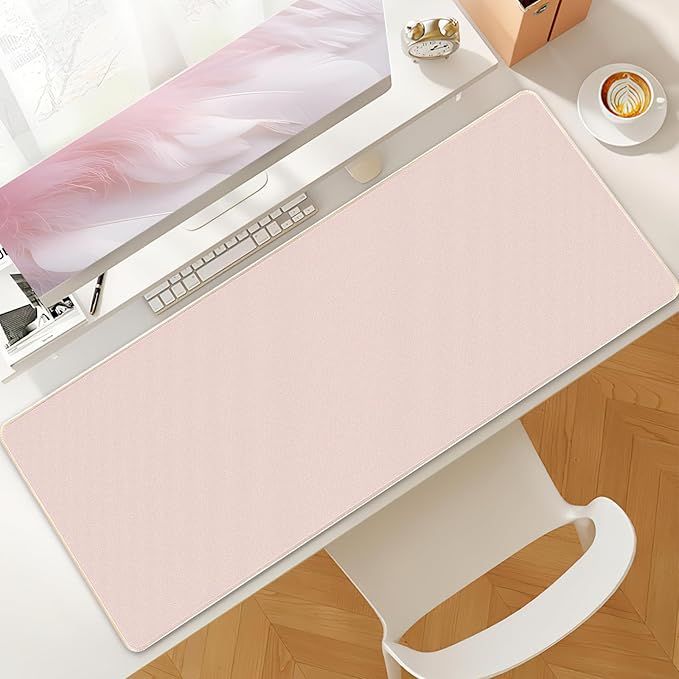 Bloss Beige Desk Mat, Non-Slip Desk Pad Mat, Large Desk Mat for Keyboard and Mouse, Desk Mousepad with Stitched Edges, Keyboard Pad for Gamer, Office(35.4×15.7 Inches)