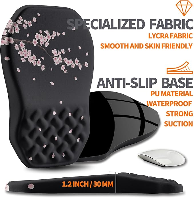 Ergonomic Slope Mouse Pad Wrist Support, Wrist Rest Mousepad for Carpal Tunnel with Massage Bulge and Slow Rebound Memory Foam (12x8 inch, Pink Blossom)