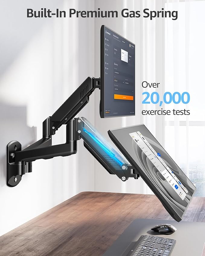MOUNTUP Dual Monitor Wall Mount for 2 Max 32 Inch Computer Screen, Fully Adjustable Double Monitor Arm, Wall Mounted Monitor Holder Support 4.4-19.8lbs Display, VESA Bracket 75x75, 100x100