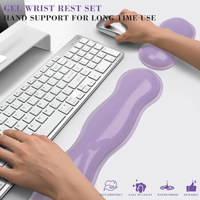 Gel Wrist Rest for Keyboard and Mouse, Wrist Rest for Keyboard, Mouse Wrist Support, Pain Relief, Cool Touch, Non-Skid, Keyboard Wrist pad