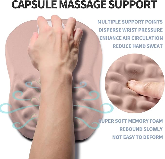 Ergonomic Raised Mouse Pad Wrist Support with Bilateral Slope Memory Foam Mousepad for Wrist Rest and Carpal Tunnel 11.8x7.9〃 Apricot Pink