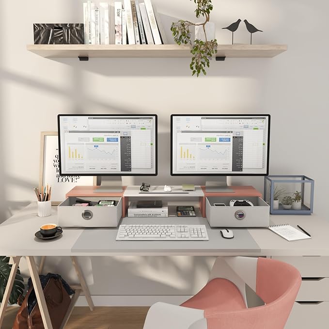 WESTREE Dual Monitor Stand Riser – with Two Drawers