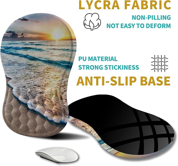 Hokafenle Ergonomic Mouse Pad Wrist Support, Wrist Rest Mousepad for Carpal Tunnel with Integrated Memory Foam Slope Massage Bulge (11.8x7.9 inch,Beach Sunset)