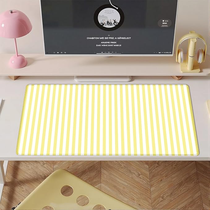 Yellow Striped Desk Mat Cute Pastel XXL Large Gaming Mouse Pad Desk Pad Kawaii Aesthetic Home Office Decor Cozy Keyboard Laptop Computer Mat