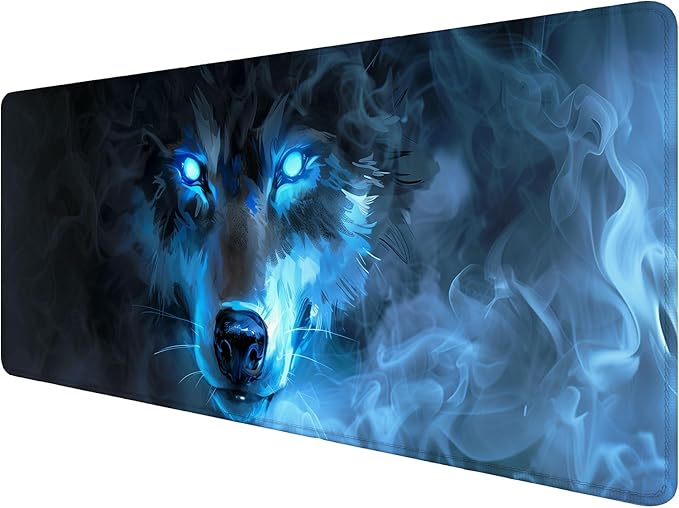 Wolf Gaming Mouse Pad Misty Wolf Blue Eye Cool Animal XL Mouse Pad Large Mousepad Extended Laptop Keyboard Mat Gaming Desk Pad Mouse Mat 31.5"x11.8" Office Computer Keyboard Laptop Home