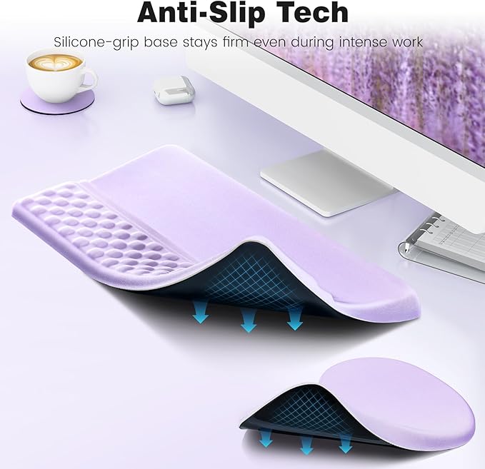 Ospelelf Ergonomic Mouse Pad and Keyboard Stand Wrist Rest Set, Memory Foam Comfort, Wrist Support for Typing, Office Desk Accessories, Purple