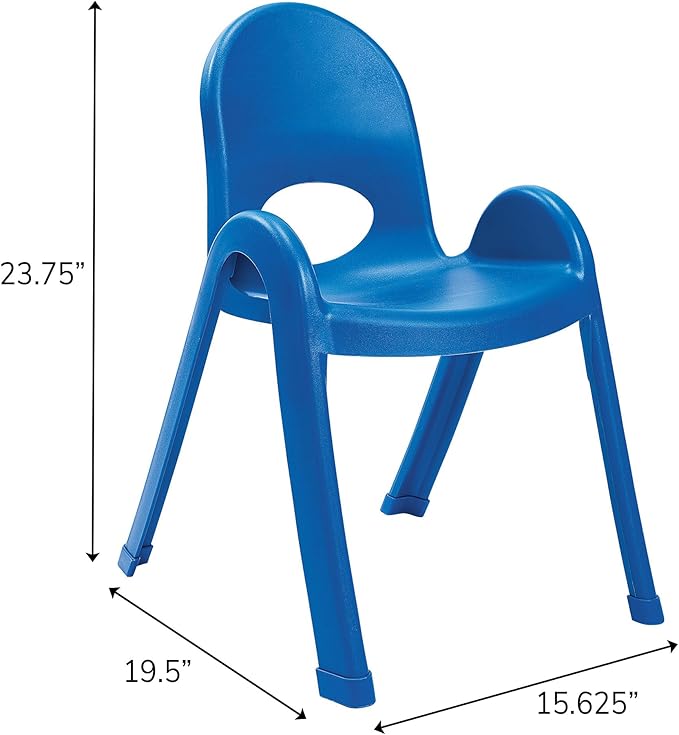 Children’s Factory Value Stack 13" Child Chair, Royal Blue, 2 Pack, Stackable Ergonomic Seating Solution for Classrooms and Homeschools