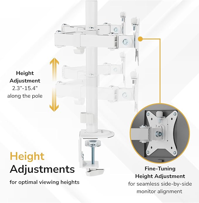 Mount-It! Dual Monitor Mount for Desk, Adjustable Tilt Swivel on Double Monitor Mounts for Screens up to 32”, Dual Monitor Arms for 2 Monitors, VESA 75x75 and 100x100 C-clamp & Grommet in White