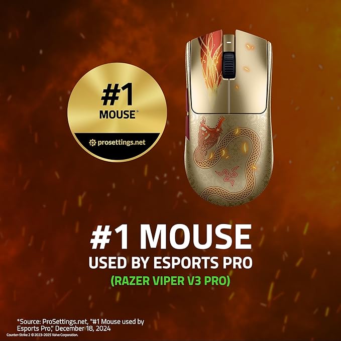 Razer Viper V3 Pro Wireless Esports Gaming Mouse: Symmetrical - 54g - 8K Polling - 35K DPI Optical Sensor - Gen3 Optical Switches - 8 Programmable Controls - 95 Hr Battery - Counter-Strike 2 Edition