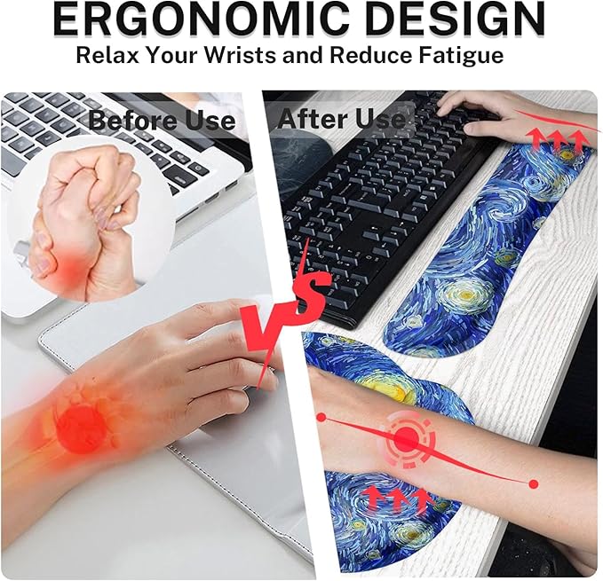 Britimes Ergonomic Mouse Pad Set with Wrist Rest Abstract Night Sky Non-Slip Rubber Base Wrist Cushion Support and Coasters Mousepad with Wrist Support for Computer Keyboard and Desk