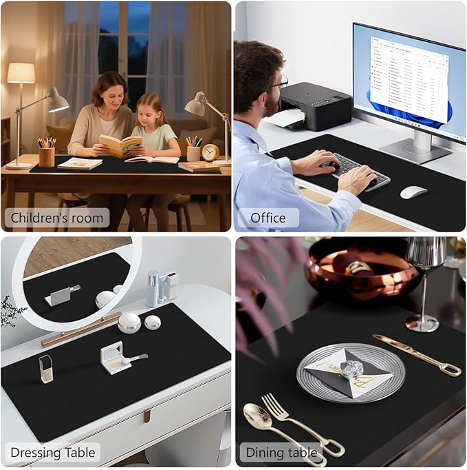 Black Desk Mat, 31.5"×15.7" Desk Matt for Desktop, Waterproof Keyboard Pad, Computer Mats for Desktop, Large Mouse Pad, Non-Slip Computer Mat for Office Home - Black