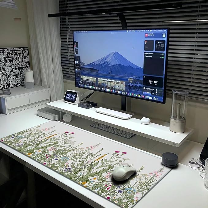 Wild Floral Flower Mouse Pad Extended Large Gaming Mousepad XL Big Long Oversized Desk Mat Stitched Edges 31.5 X 11.8 Inch for Home Office