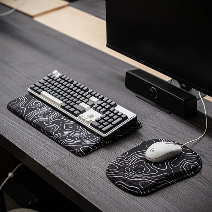 Keyboard Wrist Rest -Ergonomic Mouse Pad- with Carpal Tunnel Massage Bumps and Full Memory Gel Design - Ideal Frequent Computer (Line)