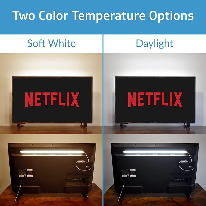 TrueColor USB-Powered LED Light Bar with Frosted Cover for Under Cabinet, Under Monitor, TV Backlight – Easy-Install - Adhesive & Mounting Brackets Included - 100,000 Hours Lifetime (24", Daylight)