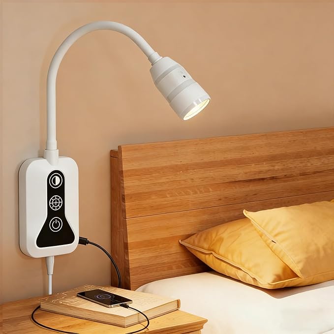 LED Wall Mounted Reading Light with Wave Sensor/Touch Switch, 5 Color & 5 Level Dimmable Touch Book Light for Reading with USB C Charging Port, Eye-Care Bedside Reading Lamp for Bed,Heaboard (White)