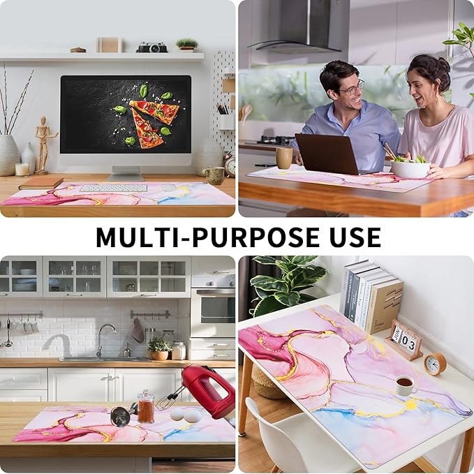 Bloss Desk Mat, Waterproof Leather Large Mouse Pad, Desk Matt for Desktop, Computer Mat for Office Work/Home/Decor/Protector(Pink Marble, 31.5 x 15.7 Inches)