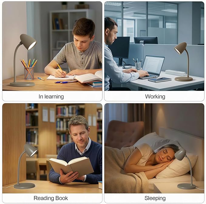LED Desk Lamp for Home Office,3 Light Colors,Table Lamp,Dimmable Reading Light for Bedside Small Desk Lamp for College Dorm Room,Bedroom Desk Light,Brown