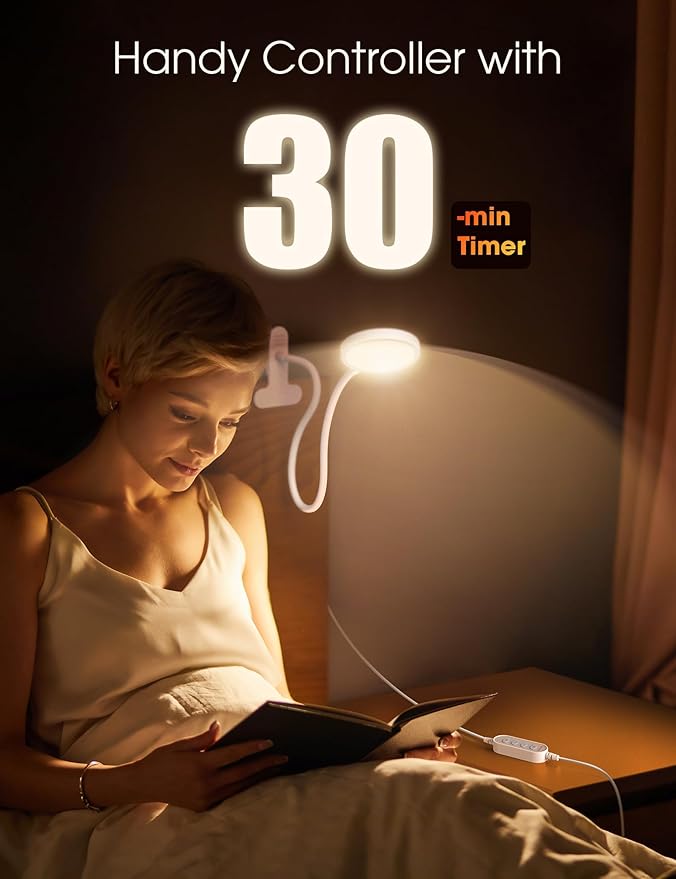 LiFMIRA Bed Lamp Clip on Light 8W 66 LED Reading Light for Bed, 5 Colors 10 Brightness Dimmable, Eye Caring Metal Reading Lamp, Clip lamp for Bed Headboard Desk Home Office Dorm(White)