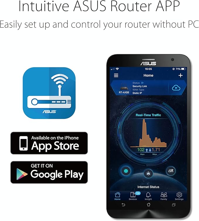 ASUS RT-AX1800S Dual Band WiFi 6 Extendable Router, Subscription-Free Network Security, Parental Control, Built-in VPN, AiMesh Compatible, Gaming & Streaming, Smart Home