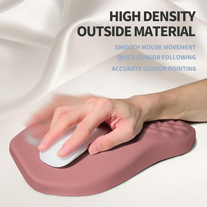 Ergonomic Raised Mouse Pad Wrist Support with Bilateral Slope Memory Foam Mousepad for Wrist Rest and Carpal Tunnel 11.8x7.9〃 Salmon Pink