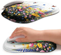 Hokafenle Ergonomic Wrist-Hugging Mouse Pad Wrist Support, U-Shaped Holding Wrist Rest Mousepad for Carpal Tunnel Pain Relief with Cushioned Memory Foam Slope Massage Bulge (10.2x8.3 in,Flowers)