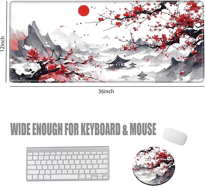 Cherry Blossom Mouse Pad Sakura 36x12 Desk Mat Japanese Desk Pad Gaming Large Mousepad Long Mouse Mat Extended Computer Mat for Wireless Mouse Non Slip Work Women
