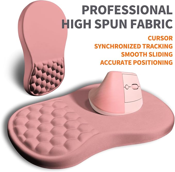 Ergonomic Joint Wrist Support Mouse Pad with Memory Foam Cushion Massage Bump, Carpal Tunnel Mousepad Slope Design for Wrist Rest, 11.8x7.9 in, Pink