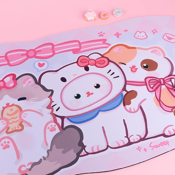 Large Gaming Mouse Pad, Waterproof Extra Large Big Mouse Pad XL Non-Slip Cute Gaming Mousepad Desk Mat for Gamer, Office & Home - Kitty