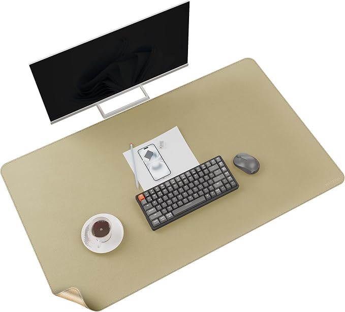 MAIDERN 40” x 24” Leather Desk Mat XL, Large Desk Pad, Reversible Cork & Leather Large Mouse pad for Desk, Waterproof Computer Desk Mat for Gaming Home Office (Golden)