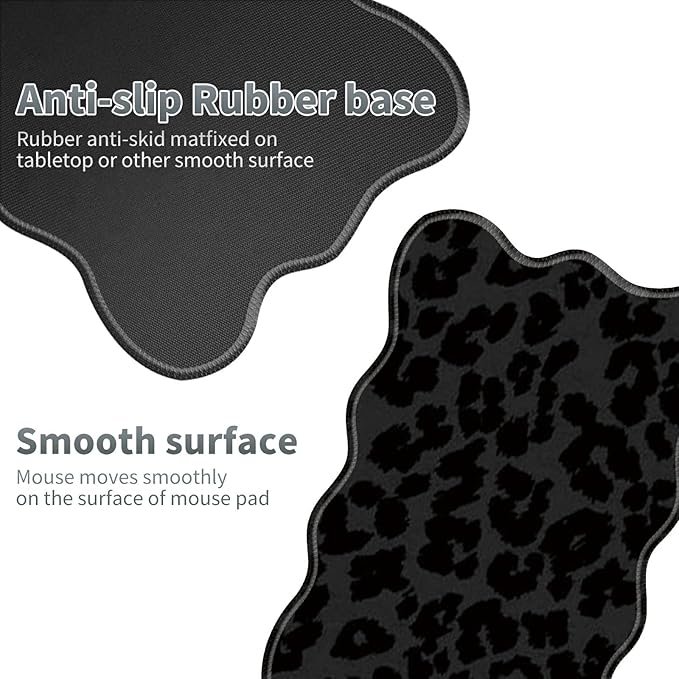 Black Leopards Large Gaming Mouse Pad Plus a Coaster, 31.5 x 11.8 inches Desk Mat Extended XL Mousepad with Stitched Edge Non-Slip Rubber, Desk Pad Computer Mouse Mat for Home Office