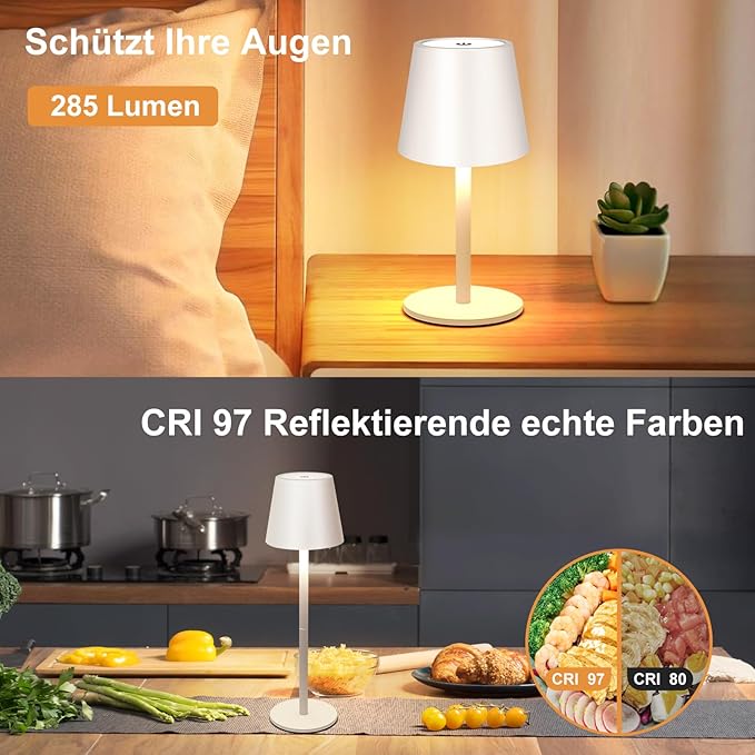White Cordless Table Lamp 8-20 Inches Adjustable Height, 5000mAh Rechargeable Battery LED Desk Lamp, 3 Color Stepless Dimmable, Portable Waterproof Metal Table Light for Indoor/Outdoor