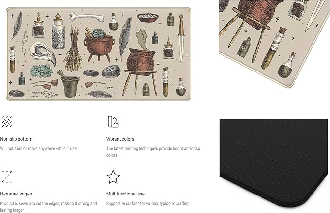Dark Grey Fantasy Desk Mat, Mysterious Medicine Bottle Mouse Mat, Large Desktop Game Mat, Computer Keyboard and Mousepad XXL, Funny Office Decoration, Home Desktop Accessories 31.5"X15.7"