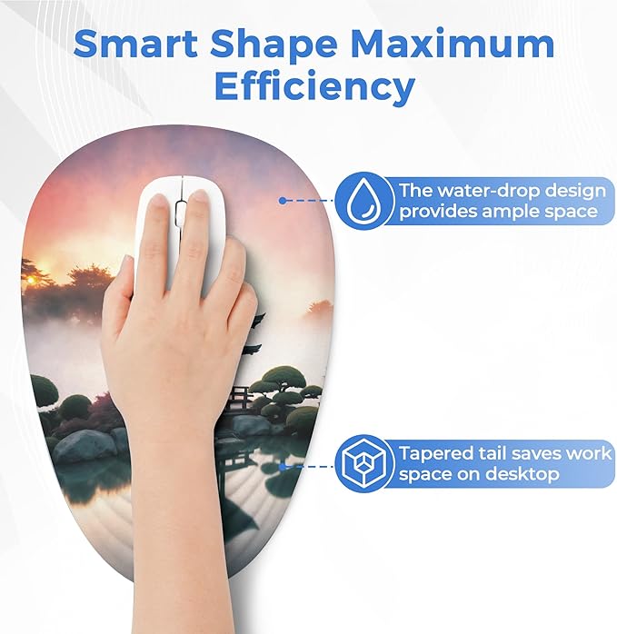 Ergonomic Mouse Pad with Wrist Support, Comfortable Entire Memory Foam, Wrist Pain Relief and Anti-Slip PU Base, Mousepad for Various Computers, Laptop PC (12x8x1.2inch, Pavilion)