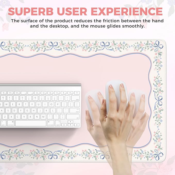 iCasso Pink Desk Mat,Cute Desk Pad for Keyboard and Mouse,Anti-Slip Large Gaming Mousepad XXL,Soft Lycra Surface Computer Mat Women,Girly Keyboard Pad for Home Office