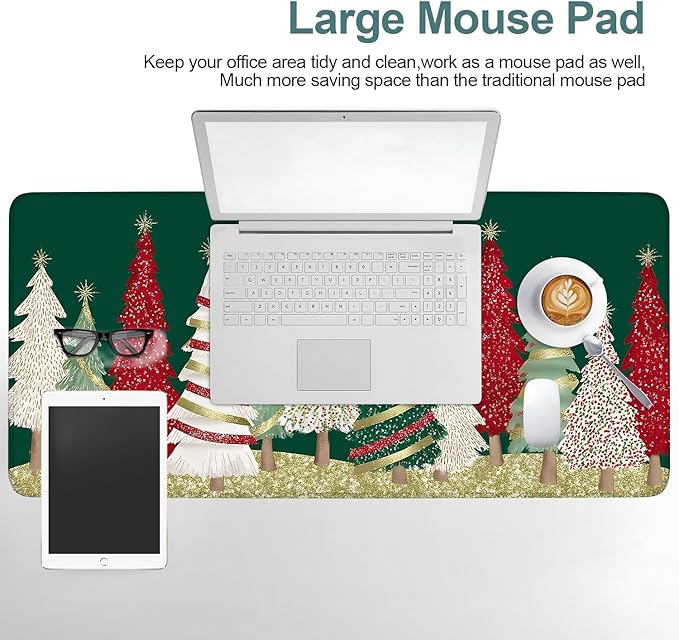 Christmas Tree - Green Extended Gaming Mouse Pad 35.4x15.7Inch Large Desk Mat Anti-Slip Rubber Base & Durable Stitched Edges for Gamers Smooth Mouse Writing Surface for Desk Office/Home