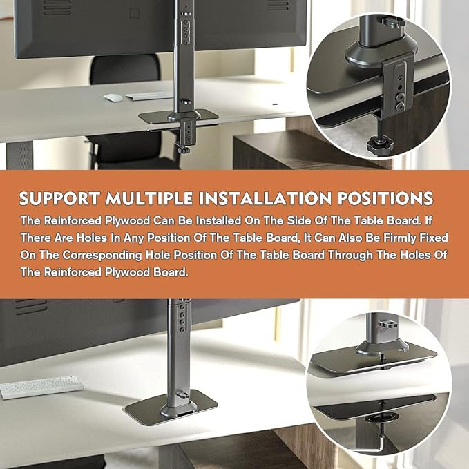 Hemudu Monitor Mount Reinforcement Plate for Thin, Glass and Other Fragile Tabletop, Universal Steel Bracket Plate Fits Most Monitor Stand C Clamp Installation HD05B-001