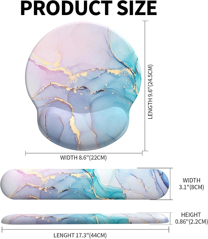 eulps Mouse Pad Wrist Support, Ergonomic Memory Foam Keyboard Wrist Pad & Gel Wrist Rest Set for Computer Keyboard for Easy Typing for Office & Home (Cyan Pink Marble)