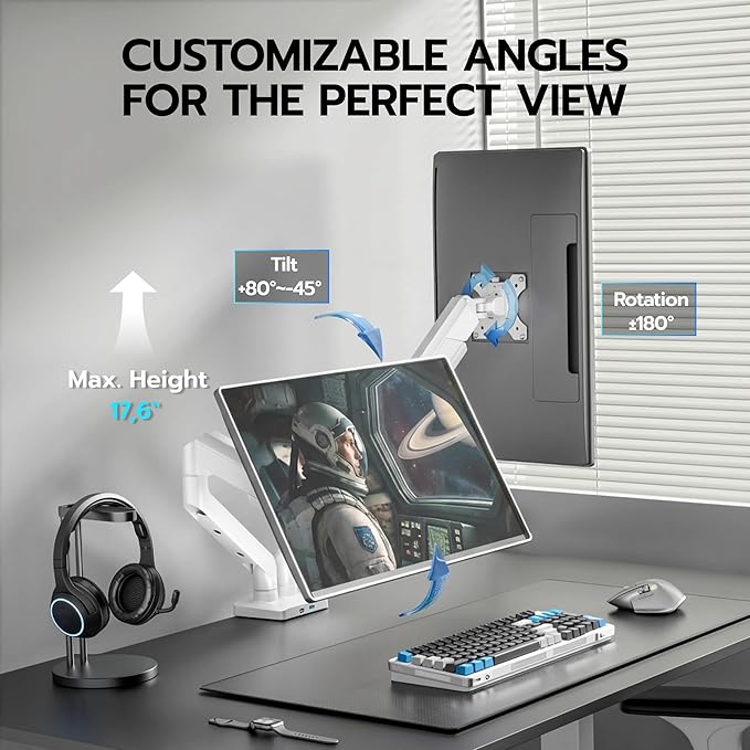 ARES WING Dual Monitor Mount, Heavy Duty Monitor Arms for 2 Monitors for 17-35 Inch, Fully Adjustable Monitor Desk Stand with USB A/C for Ultrawide Screen, VESA 75x75 or 100x100mm, White